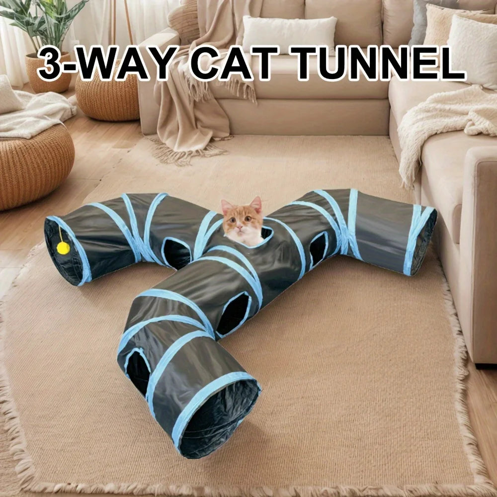 Black Three-Way Cat Tunnel with Faucet Passage & Rolling Dragon Toy