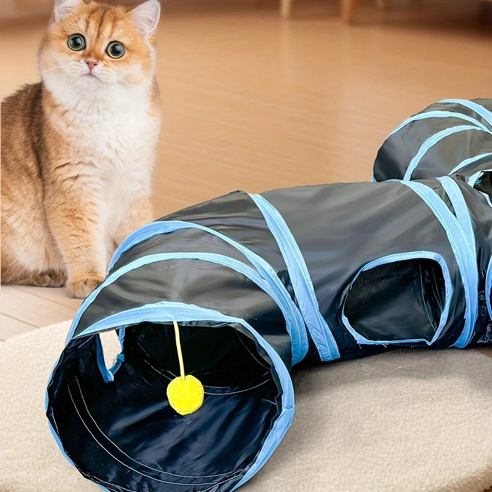 Black Three-Way Cat Tunnel with Faucet Passage & Rolling Dragon Toy