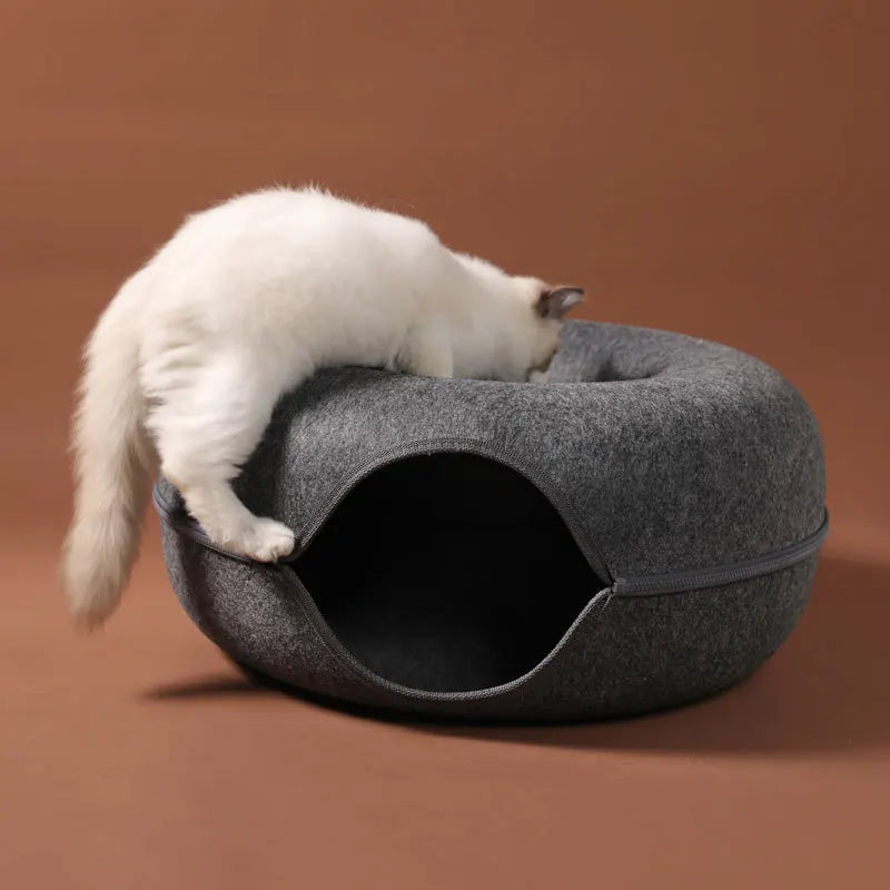 2-in-1 Felt Cat Cave Bed for Two Cats