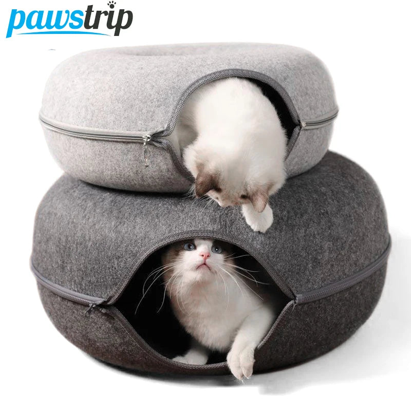 2-in-1 Felt Cat Cave Bed for Two Cats