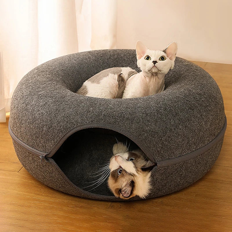 2-in-1 Felt Cat Cave Bed for Two Cats