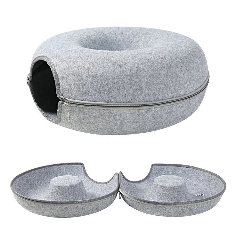 2-in-1 Felt Cat Cave Bed for Two Cats