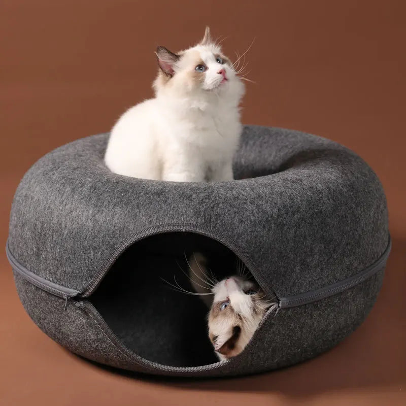 2-in-1 Felt Cat Cave Bed for Two Cats